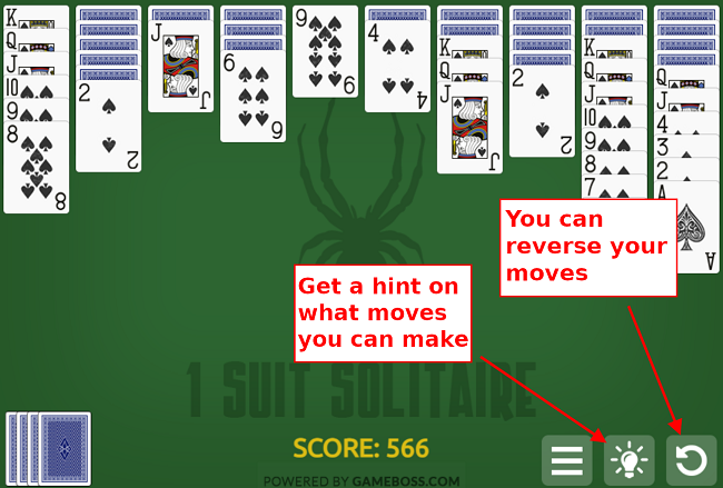 🕹️ Play 1 Suit Spider Solitaire Game: Free Online Fullscreen Single Suit Spider  Solitaire Card Video Game for Kids & Adults