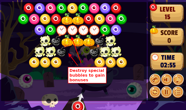 Spooky Bubble Shooter 2 - Play Spooky Bubble Shooter 2 on Kevin Games